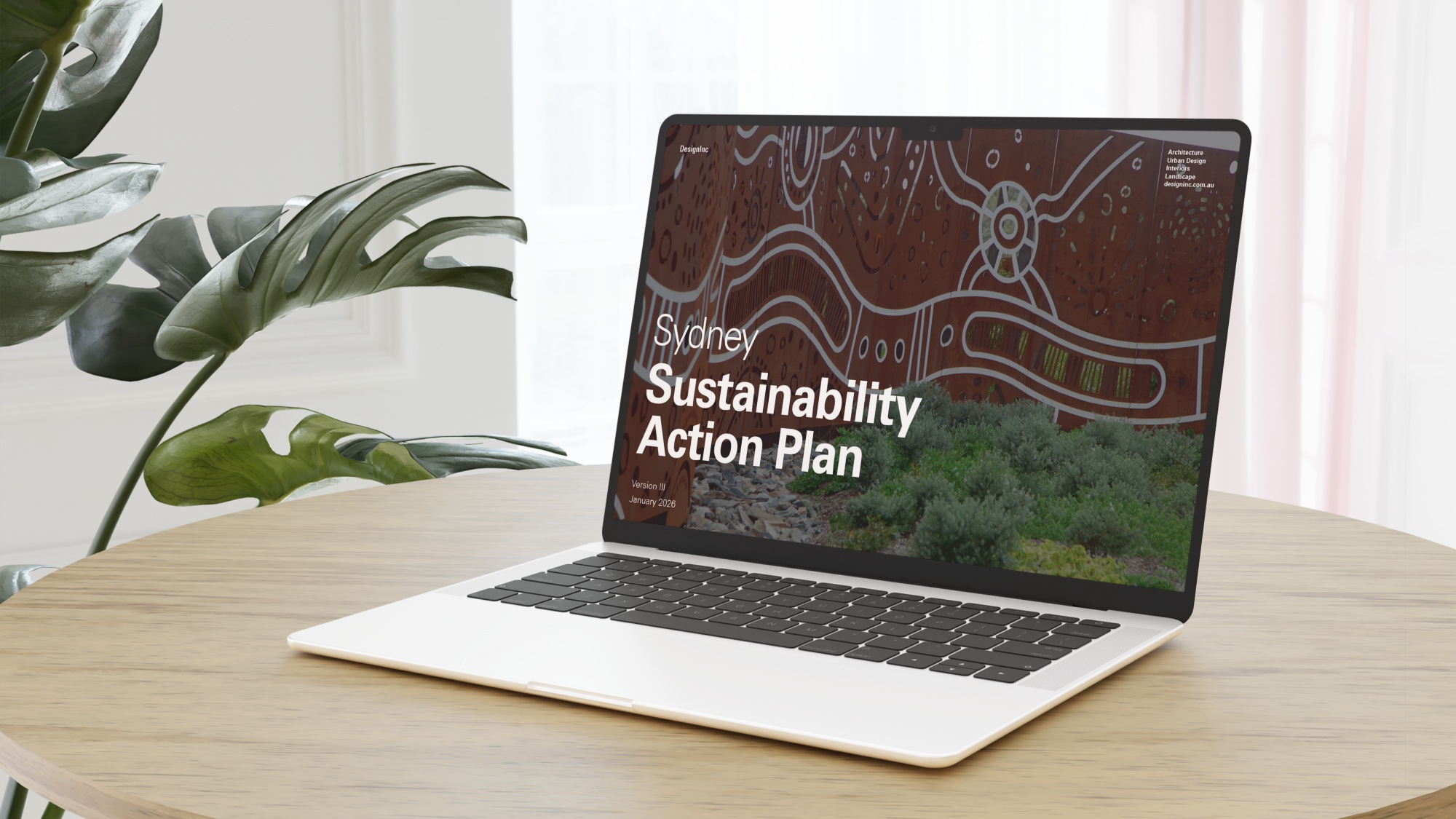 DesignInc Sydney and Nguluway DesignInc Sustainability Action Plan on a laptop screen
